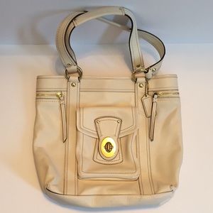 Coach White Leather Tote Bag